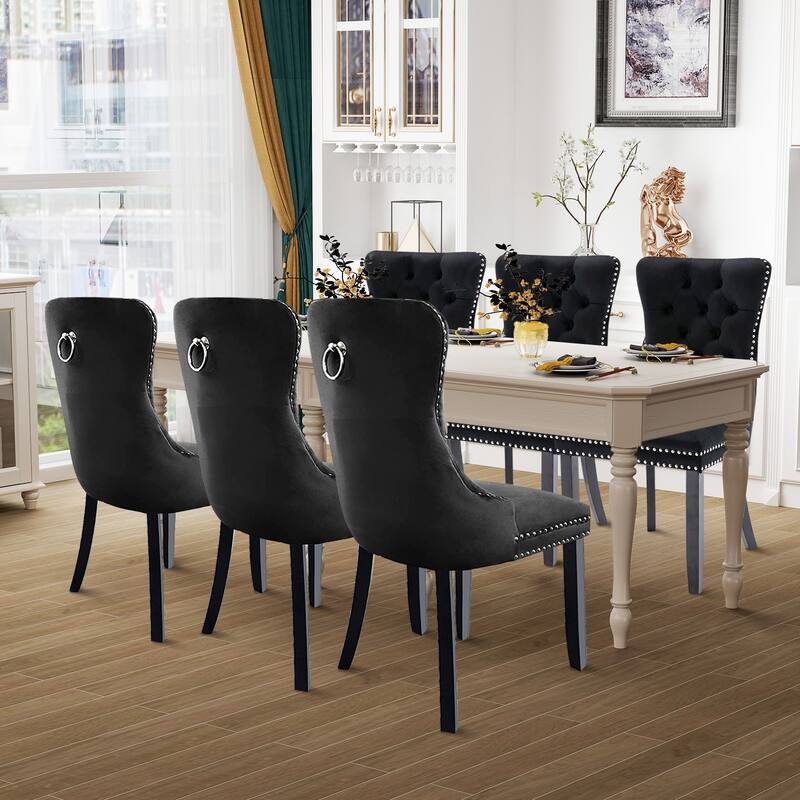 Dining Chairs Set of 6, Luxury Upholstered Velvet Kitchen Chairs Side Chair with Padded Seat Back and Solid Wood Legs