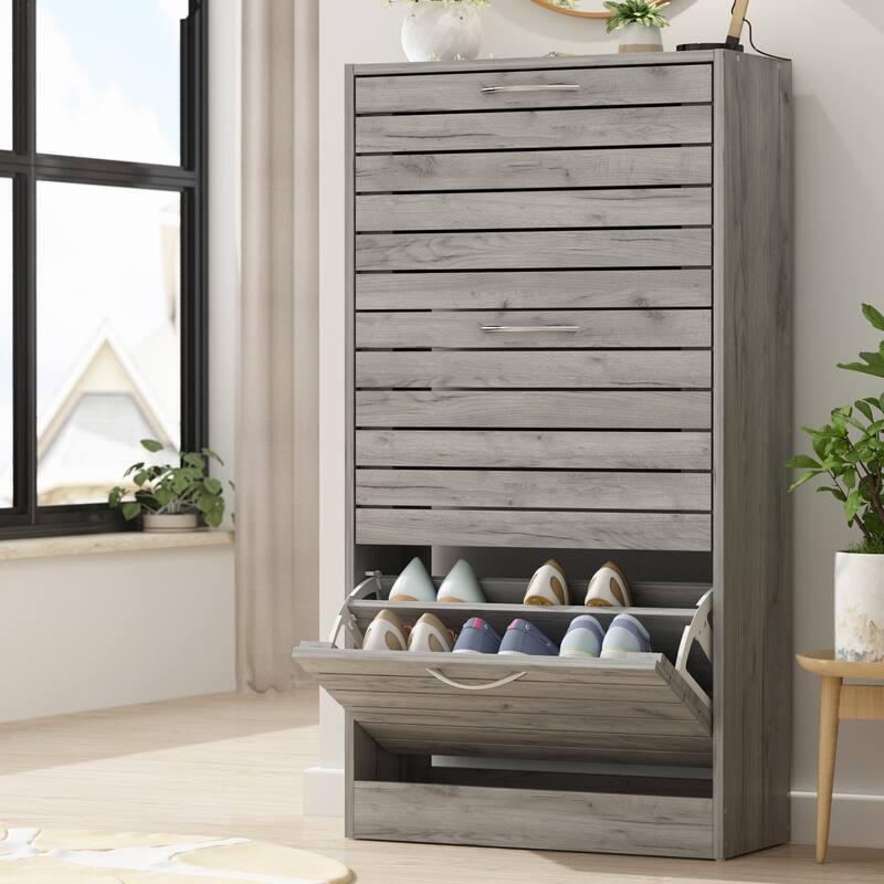 Shoe Cabinet with Flip Drawer for Entryway Rack Storage Organizer