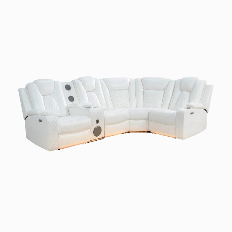 Premium Air Leather Home Theater Loveseat with LED Lights, Recliner with Built-in Speakers & Wireless Charging