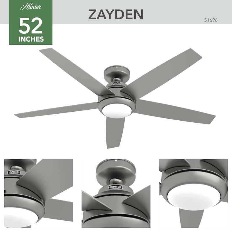 Hunter 52" Zayden Ceiling Fan with LED Light Kit and Handheld Remote - Contemporary, Transitional - Exclusive SureSpeed!