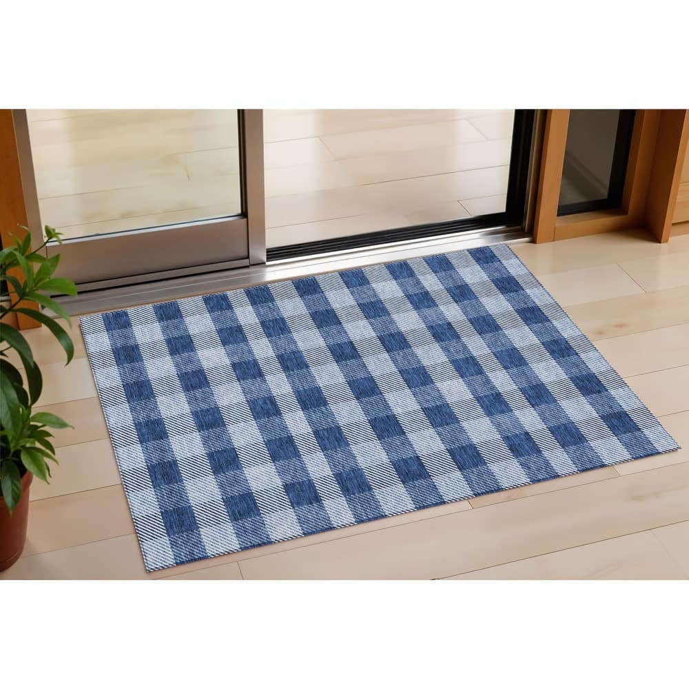 HomeRoots Plaid Transitional Rectangle Outdoor Rug