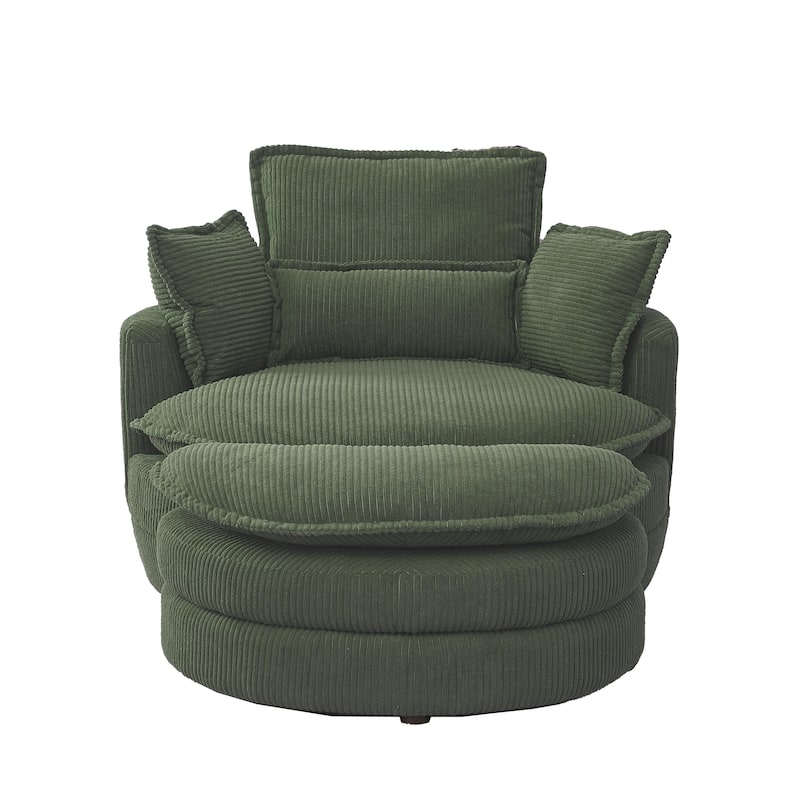 52" Upholstered Swivel Barrel Chair with Moon Storage Ottoman