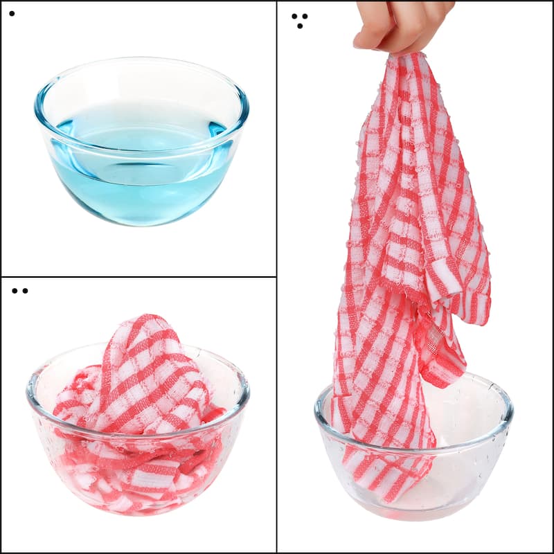 Checked Kitchen Tea Towels, Cotton Washable Dish Cloth, 11" x 16"