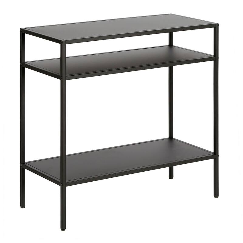 Modern 24'' Steel End Table with Shelves Rectangular Accent Table with Bronze Finish & Storage - Black