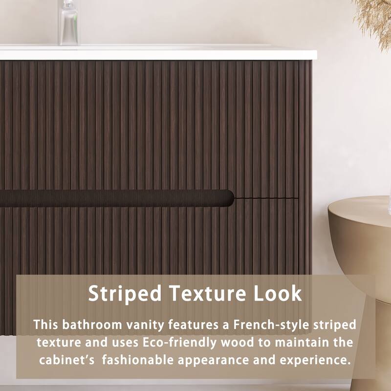 Emma 36 inch Wall-Mounted Bathroom Vanity Set with Integrated Ceramic Sink - 36"x18"x20"