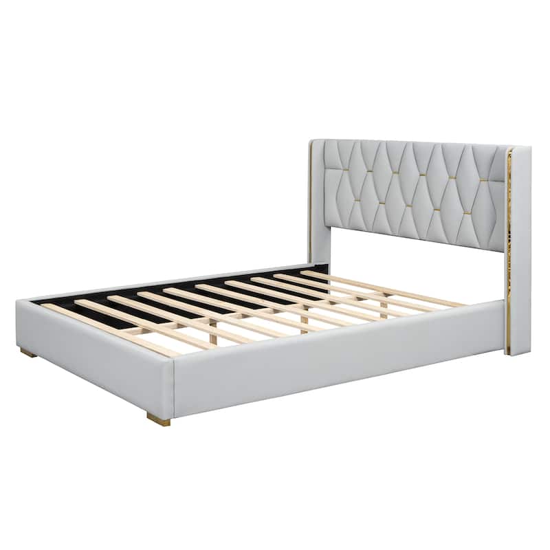 Elegant Upholstered Bed with Unique Metal Design