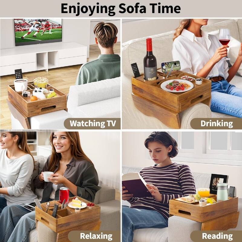 Couch Cup Holder Tray - 13.9"L x 9.8"W x 3"H