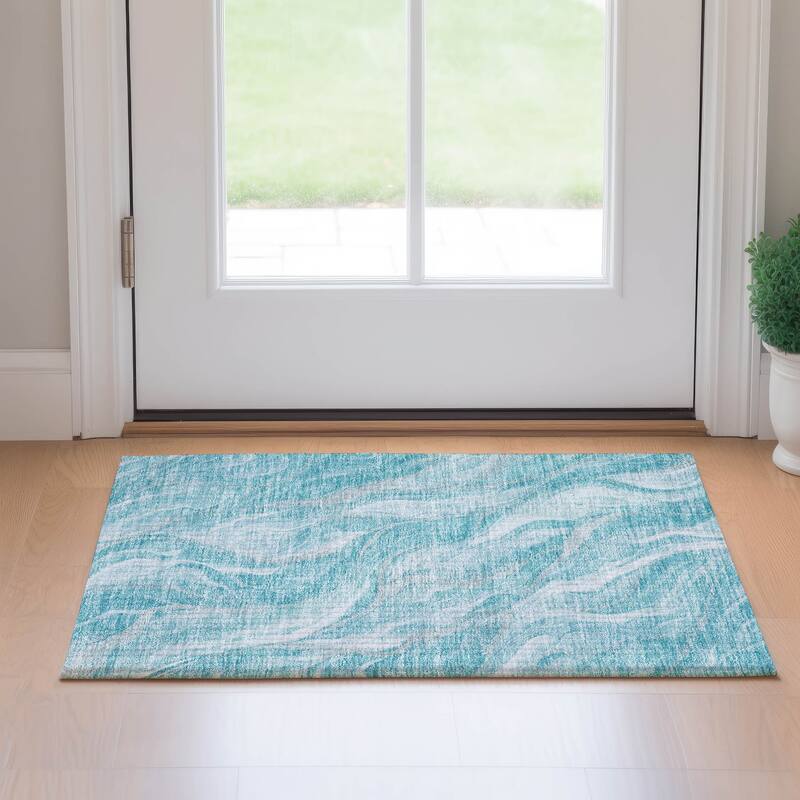 Premium Washable Super Soft Abstract Contemporary Mayfield Rug - Teal - 1' 8" x 2' 6" - Rectangle