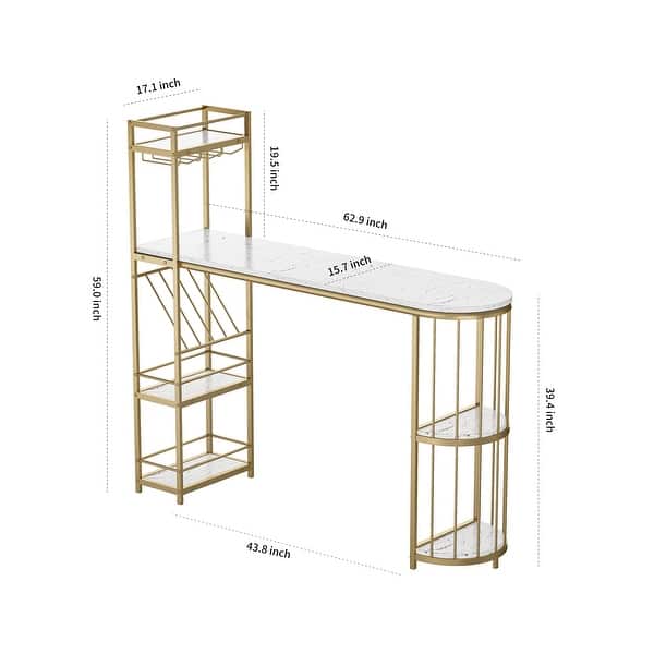 Kitchen Bar Height Dining Table Breakfast Pub Table with Gold Base ...