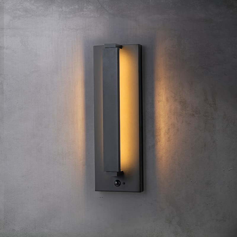 CraftHome Modern Motion Sensor Outdoor Wall Light Integrated LED Wall Sconce Matte Black Iron Exterior Light Fixture - H15"
