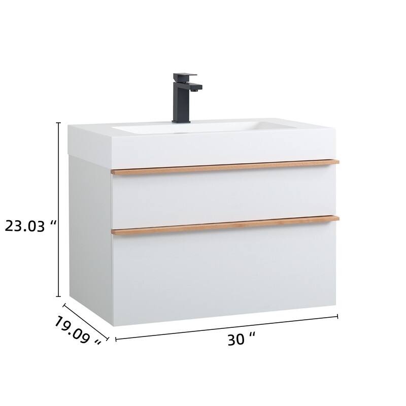 24 Inch Floating Modern Bathroom Vanity with Integrated Acrylic Sink, 2 Soft-Close Drawers and Pre-Assembled Design