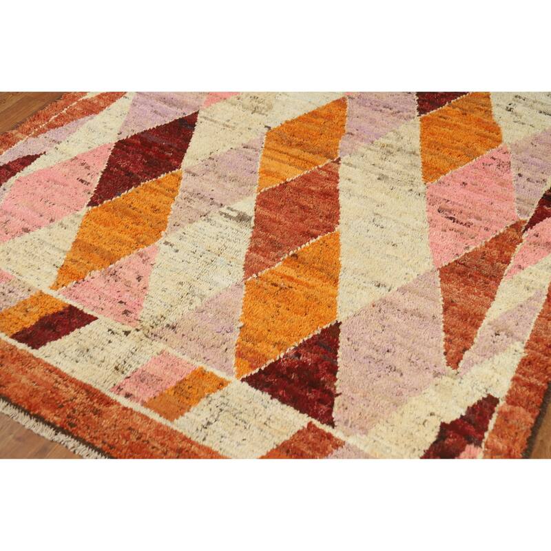 Trellis Moroccan Oriental Rug Hand-Knotted Bedroom Wool Carpet - 5'6" x 6'6"