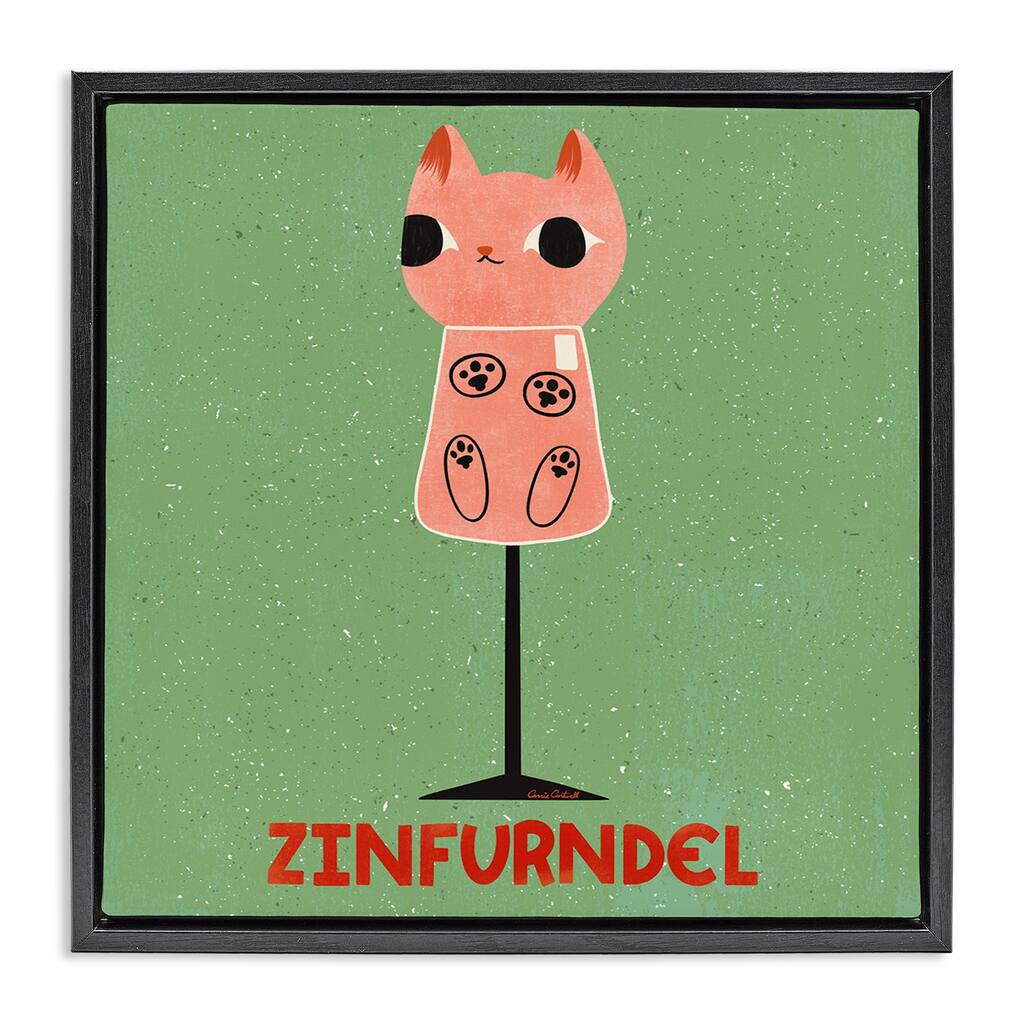 Stupell Zinfurndel Feline Wine Framed Floater Canvas Wall Art Design By Carrie Cantwell