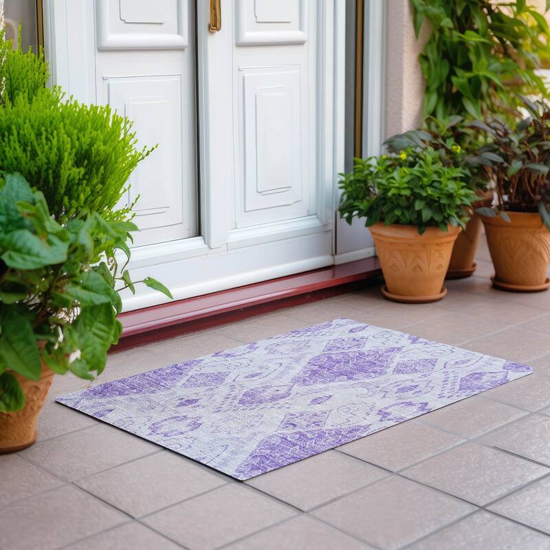 Machine Washable Indoor/ Outdoor Chantille Global Boho Rug - Purple - 1'8" x 2'6"