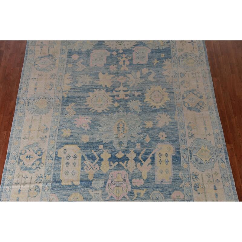 Hand Knotted Oriental 100% Wool Carpet Transitional All-Over Navy Blue & Blues Oushak Area Rug - 11' 5'' X 8' 3''