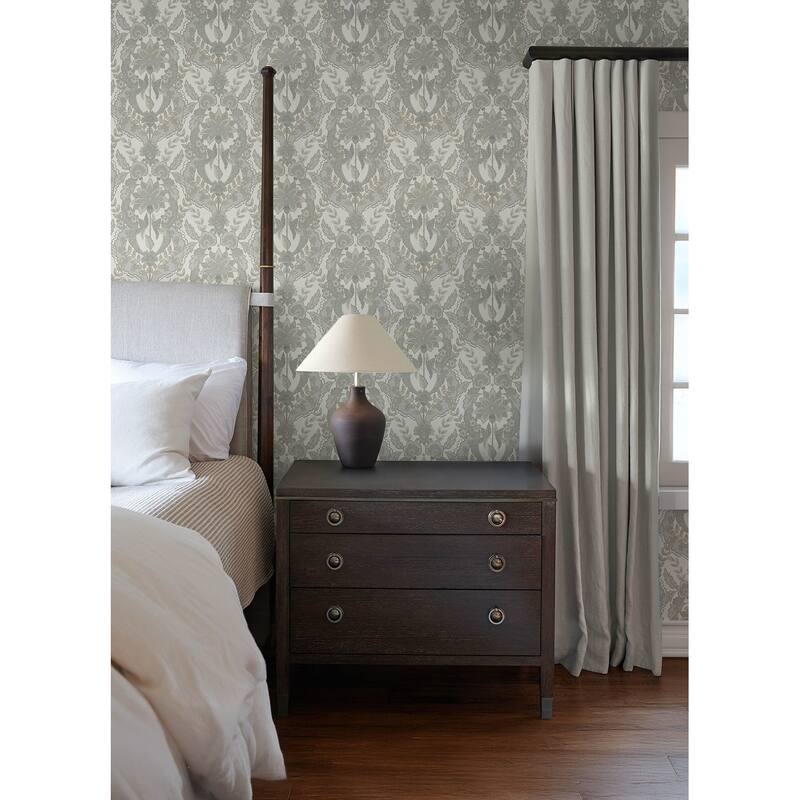 Chris Loves Julia x A-Street Prints Collins Light Blue Damask Wallpaper