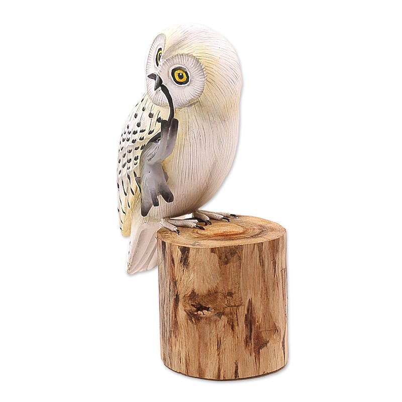 Novica Handmade Snow Owl Wood Statuette