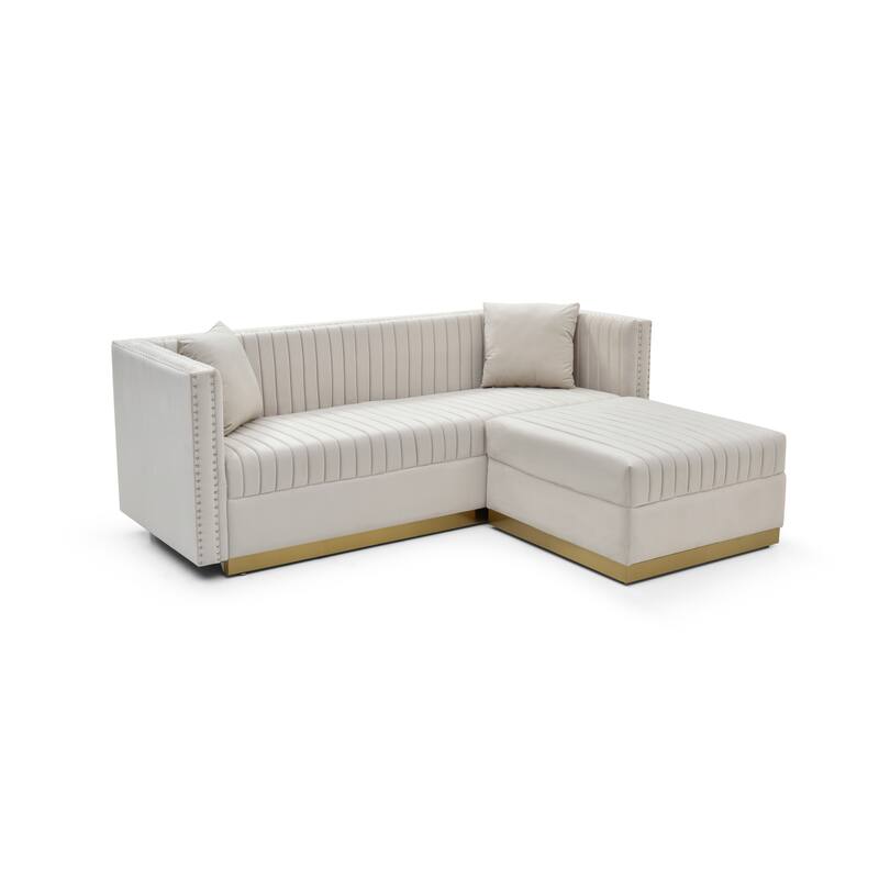 Contemporary Vertical Channel Tufted Velvet Big Size Ottoman Modern Upholstered Foot Rest for Living Room Apartment