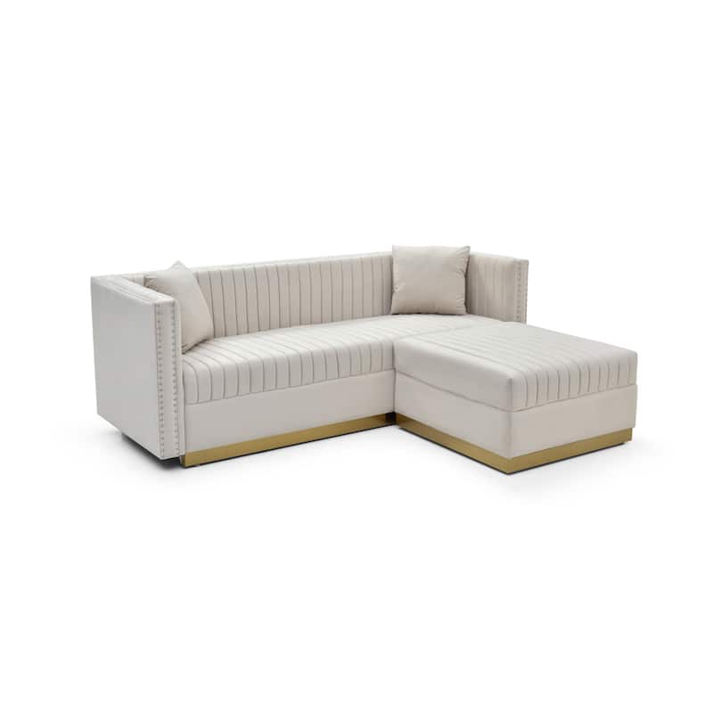 Velvet L-Shaped Sectional Sofa with Ottoman