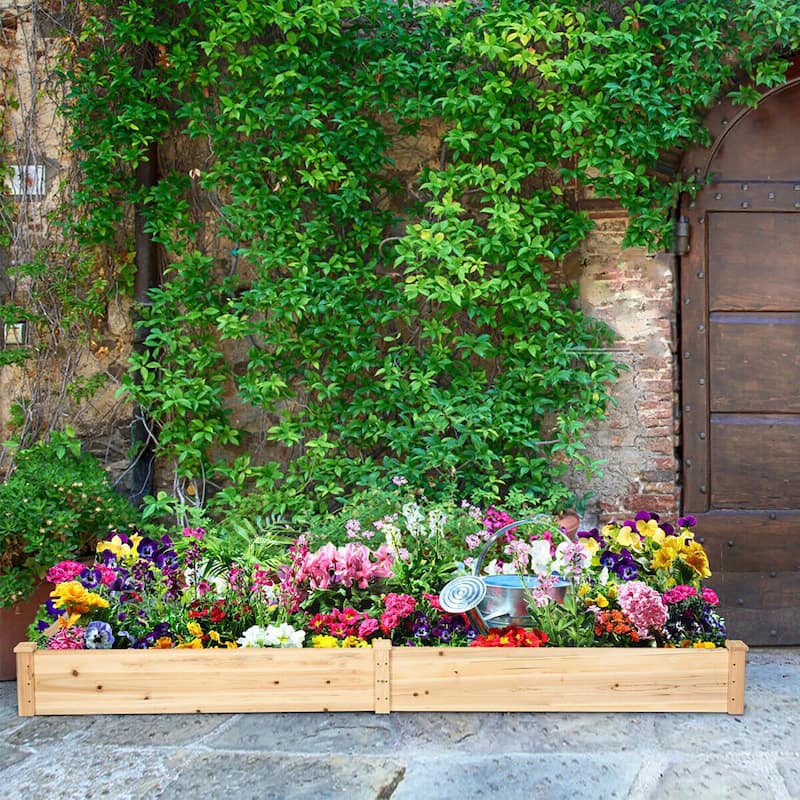 Costway Wooden Raised Garden Bed, Elevated Patio Planter with 2/7 - Natural