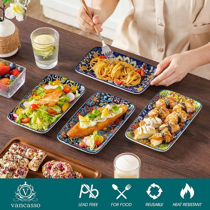 vancasso SIMI 6-Piece Bohemian Style Porcelain Sushi Plates Set