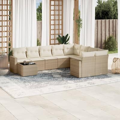 vidaXL Garden Sofa Set Beige Poly Rattan Large Removable Covers - 21.7 x 21.7 x 14.6