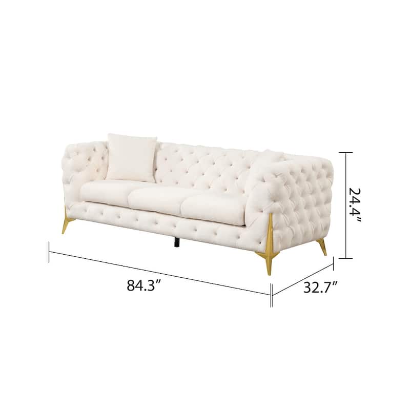 3 Pieces Mid-century Modern Buckle Fabric Living Room Sofa Set Sectional
