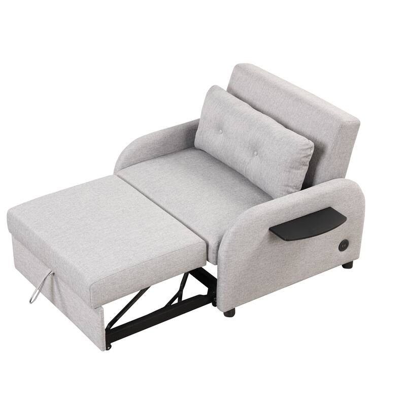 48.8″ 2-Seater Sleeper Sofa 3-in-1 with 2 Wing Tables & USB Charging