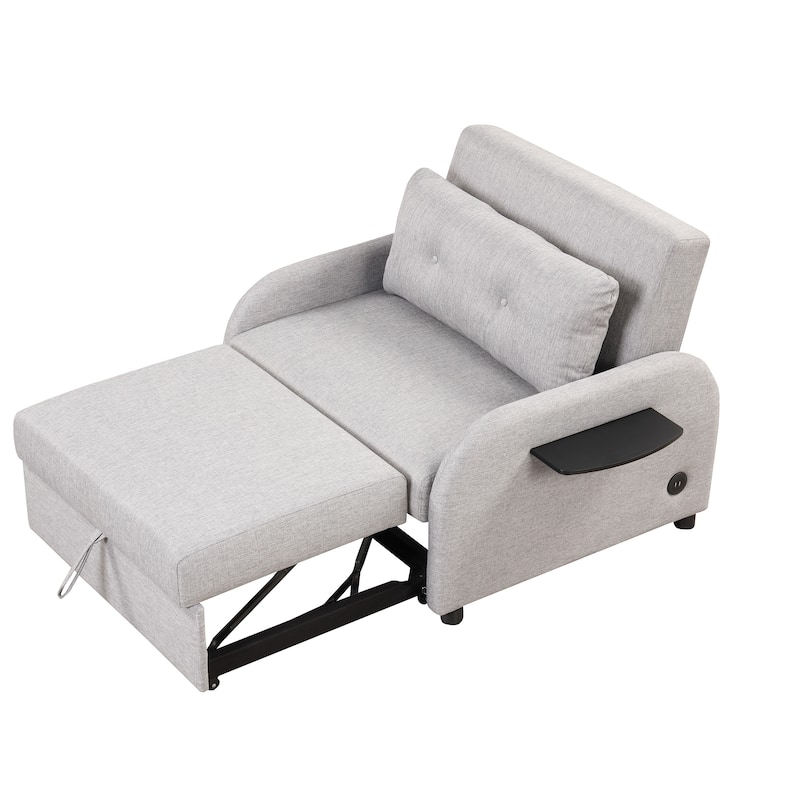 Roomfitters 3-in-1 Pull-Out Sofa Sleeper with 2-Wing Table USB Charging Port for Living Room Recreation Room