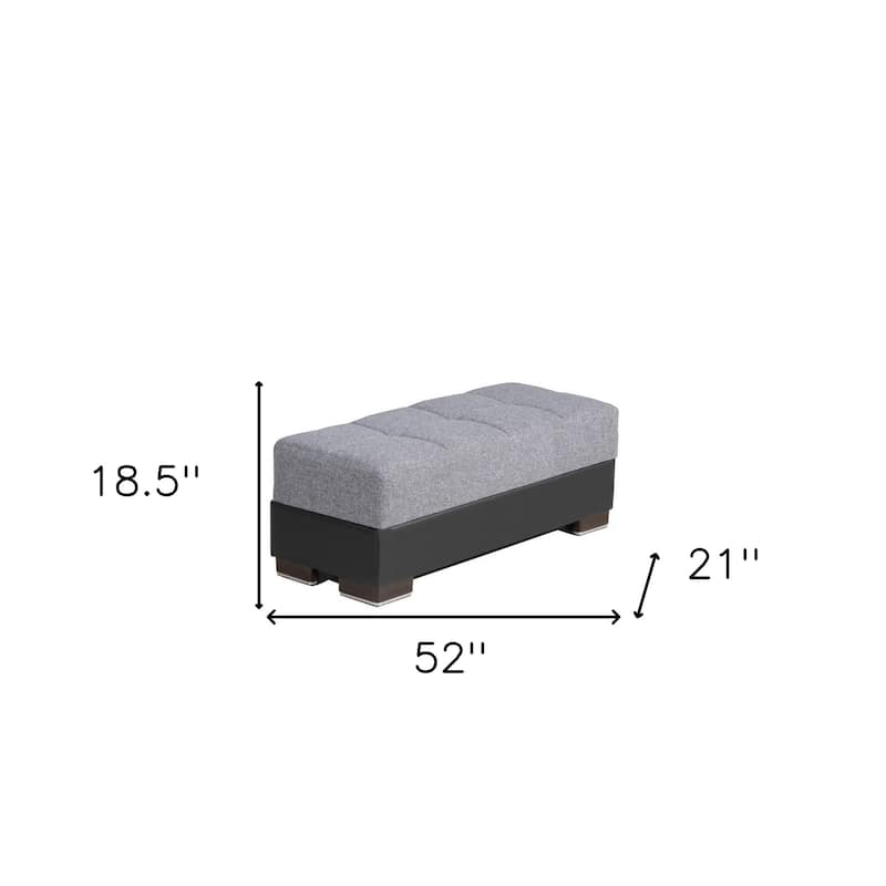 HomeRoots 52" Gray Black Brown and Gray Chenille And Faux Leather Storage Ottoman