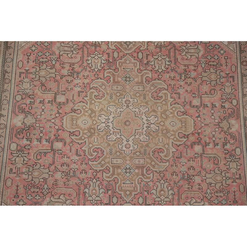 Hand Knotted Oriental 100% Wool Carpet Traditional Medallion Pink Tabriz Area Rug - 9' 4'' X 6' 5''