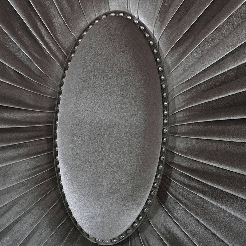 Xan Cal. King Bed, Silver Wood, Gray Pleated Velvet Upholstery