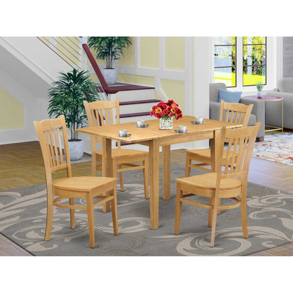 5-Piece Natural Oak Finish Solid Wood Top - Dining Room Set - Seats 4