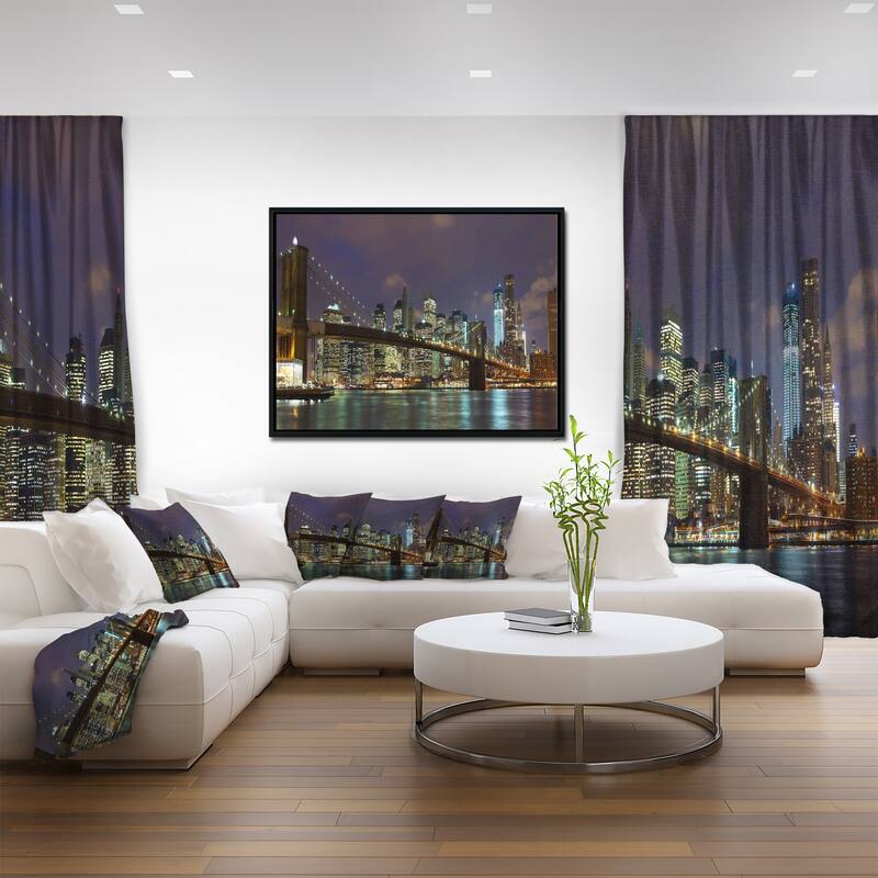 Designart "Brooklyn Bridge Panoramic View" Cityscape Photo Framed Canvas Print
