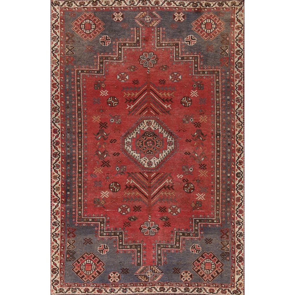 Vegetable Dye Qashqai Persian Antique Rug Tribal Wool Carpet - 4'9"x 7'5"