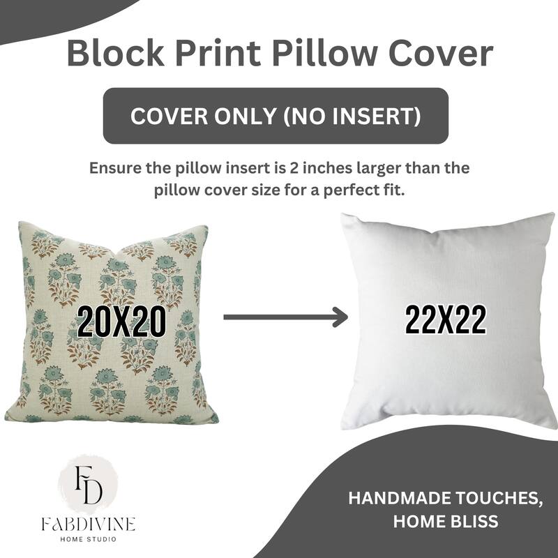 Fabdivine Block Print 12x20 Inch Pillow Cover Pure Linen Floral Farmhouse Decor Accent for Brown Soft, Cushion Case, Kanak Buti