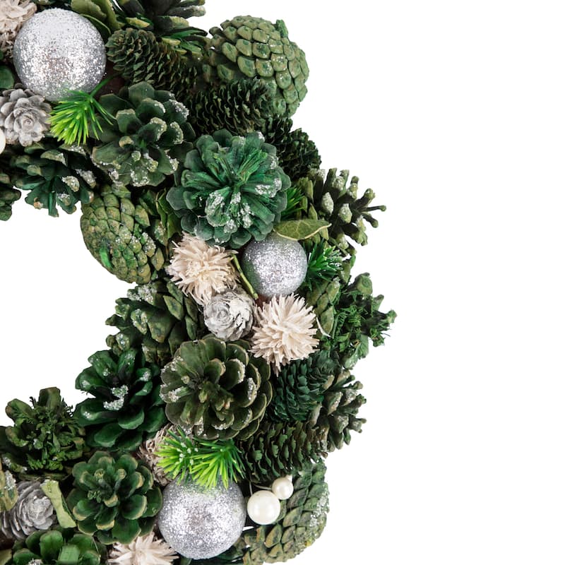 Green Pinecone and Foliage Artificial Christmas Wreath 14-Inch Unlit - 14"