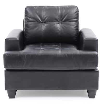 Tufted Faux Leather Upholstered Accent Chair - 38" - Black