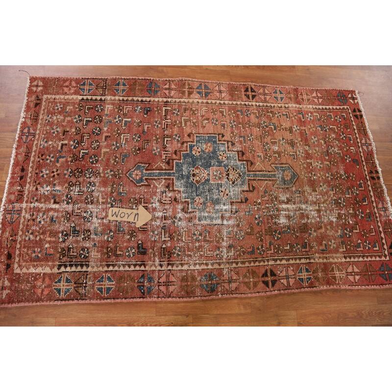Hand Knotted Oriental 100% Wool Carpet Traditional Geometric Oranges & Rust Hamedan Area Rug - 6' 0'' X 3' 7''