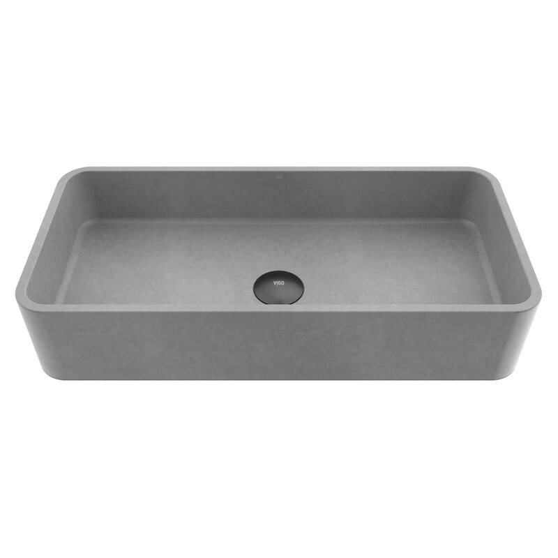 Vigo Concreto Stone 23-5/8" Rectangular Concreto Stone Vessel Bathroom