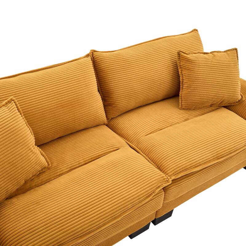 84-Inch Corduroy Sofa with Double Layer Cushion and 2 Extra Pillows for Living Room or Guest Room