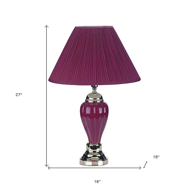 27-Inch Ceramic Table Lamp with Magenta Shade for Bedrooms - 16” x 16” x 27”