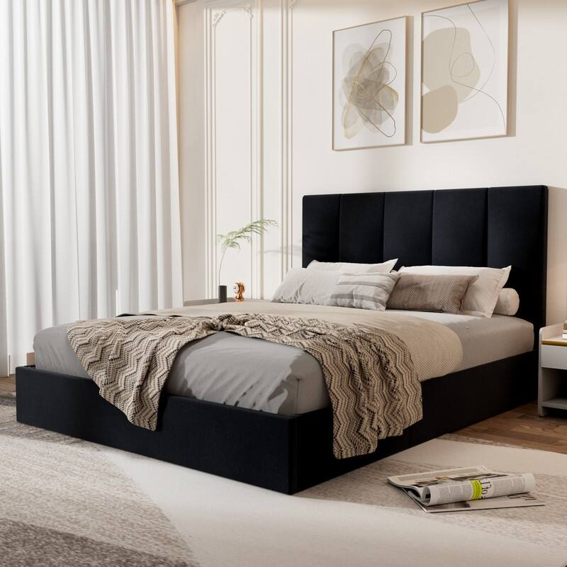 Modern Upholstered Lift-Up Storage Platform Bed with Headboard