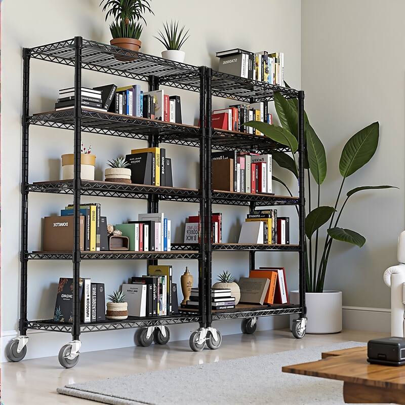 Steel Storage Shelving 6-Tier Utility Shelving Unit with Wheels, Steel Organizer Wire Rack for Home,Kitchen,Office,Garage