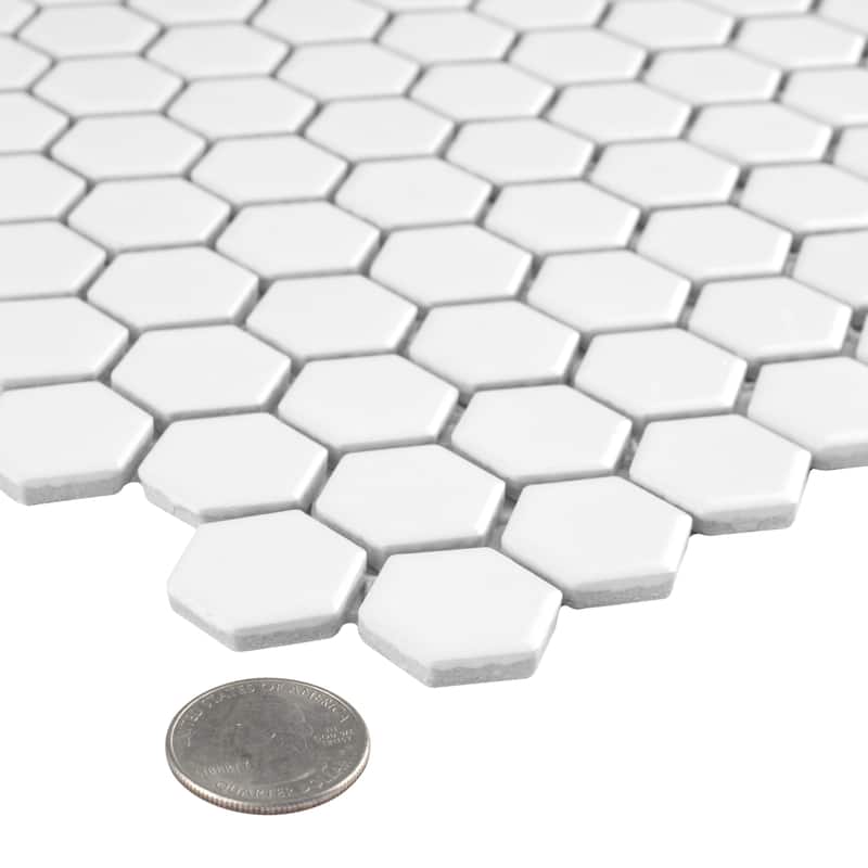 Merola Tile Metro 1" Hex Matte White 10-1/4" x 11-7/8" Porcelain Floor and Wall Tile