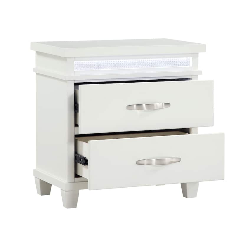 2-Drawers Nightstand with LED Lighting Modern Bedroom Furniture 1pc - White
