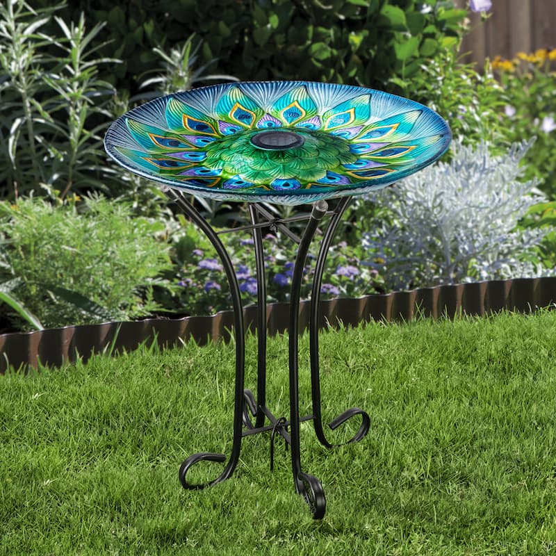 Teamson Home 17.8" Fusion Glass Birdbath with Solar-Powered Light