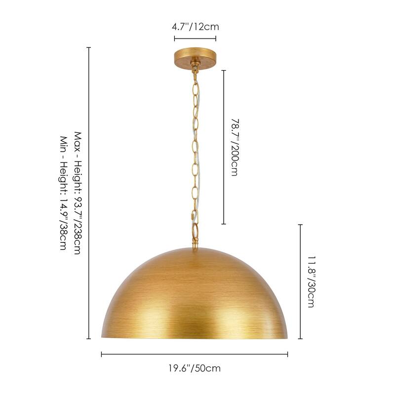 1-Light Industrial Retro Handmade Brushed Gold Dome Pendant Light