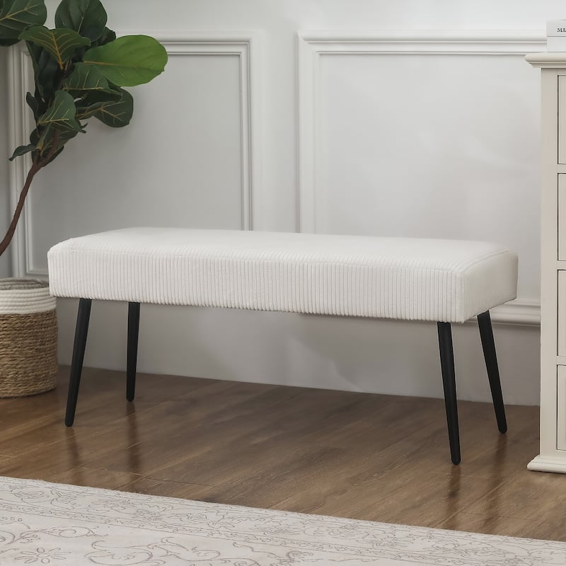 Adeco Modern End of Bed Bench Tufted Ottoman - Ivory-corduroy