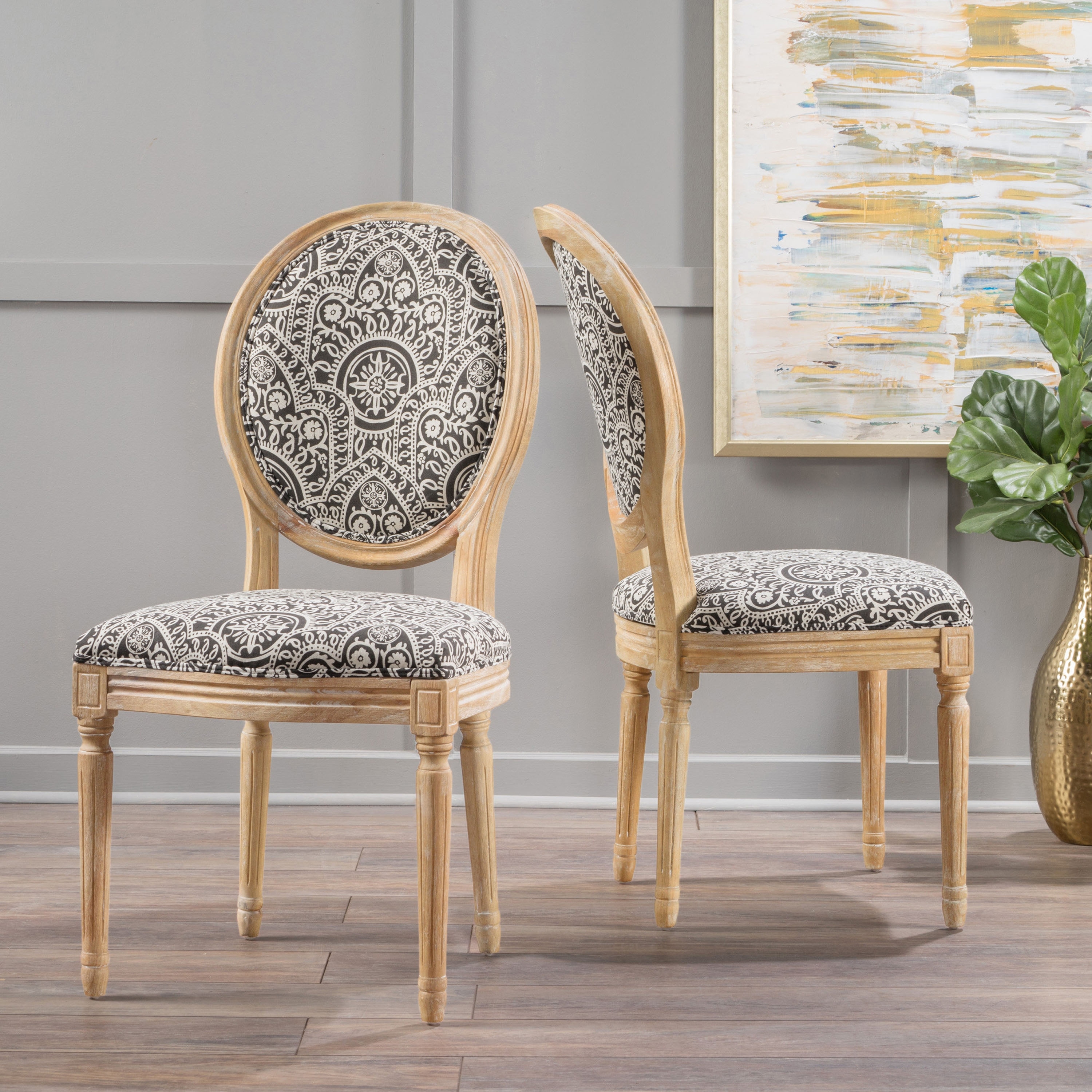Phinnaeus Patterned Fabric Dining Chair Set of 2 by Christopher Knight Home